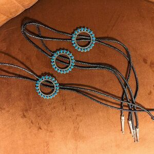 Set of 3 Bolo Tie Cowboy Hat Silver tone  Lariat Black Cord